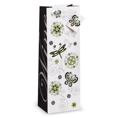 Wine Bottle Gift Bag - Urban Garden, Black & White