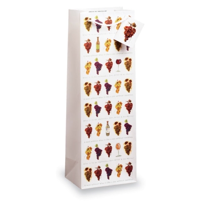 Wine Bottle Gift Bag - White with Grape Prints